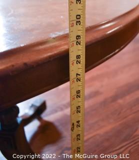 19th Century English Carved Mahogany Ornate Pedistal Tilt Top Table .  30"tall, 40"Diameter