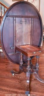 19th Century English Carved Mahogany Ornate Pedistal Tilt Top Table .  30"tall, 40"Diameter