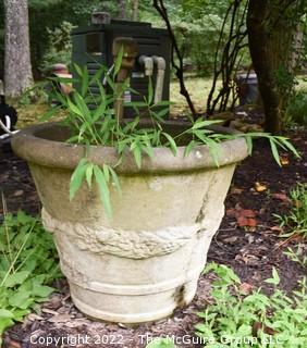 Large Cast Cement Gardem Planter with Vine Wreath Decoration.20"tall