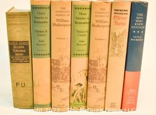 Seven (7) Books Including The Man Who Knew Kennedy, More Stories to Remember, Complete Works of Shakespeare, Dickens Oliver Twist and Kristin Labransdatter. 