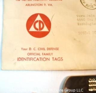 1954 Official Dog Tags Issued by the Office of Civil Defense , Washington DC, including Envelope and Accompanying Letter 