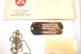 1954 Official Dog Tags Issued by the Office of Civil Defense , Washington DC, including Envelope and Accompanying Letter 