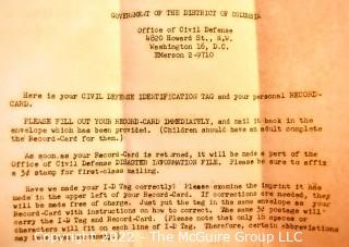 1954 Official Dog Tags Issued by the Office of Civil Defense , Washington DC, including Envelope and Accompanying Letter 