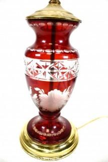 Cut to Clear Ruby Red Crystal Table Lamp. 