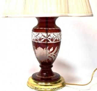 Cut to Clear Ruby Red Crystal Table Lamp. 