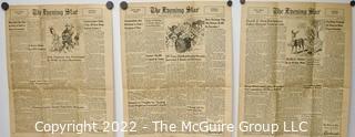 Three (3) 1945 Editions of The Evening Star, Washington DC Newspaper - June 27, July 11 & July 25