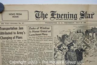 Three (3) 1945 Editions of The Evening Star, Washington DC Newspaper - June 27, July 11 & July 25