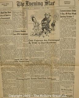 Three (3) 1945 Editions of The Evening Star, Washington DC Newspaper - June 27, July 11 & July 25