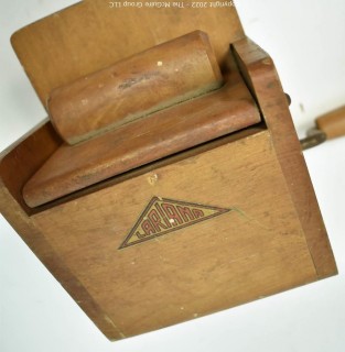 Vintage Primitive Lariana Wood Box Hand Crank Grater And Round Wood Cheese Press