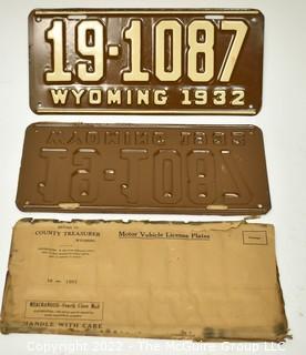 Unissued Vintage 1932 Wyoming License Plates