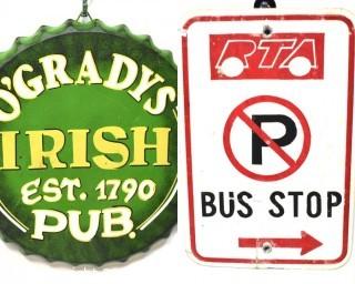 O'Grady's Irish Pub Sign and Richmond Transit Authority Bus Stop Sign