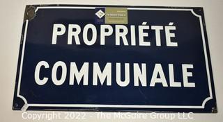 French Enamel Propriété Communale (Communal Property) Street Sign