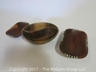 Collection of 3 hand carved wooden serving bowls 