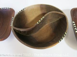 Collection of 3 hand carved wooden serving bowls 