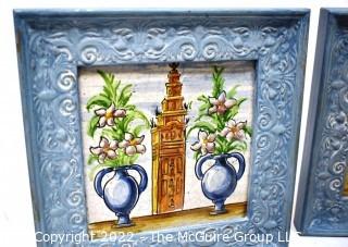 Group of Decor Including Two Hand Painted Tiles from Seville.