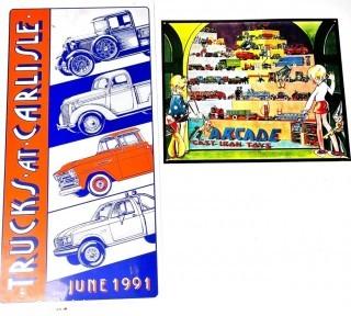 Two (2) Reproducation Metal Signs for Arcade Toys and Trucks at Carlisle