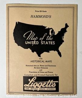 Hammond's Vintage Color Map of the United States. Sold by Liggett's - The Rexall Drug Store