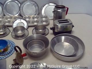 Collection of aluminum child's kitchen playware sets