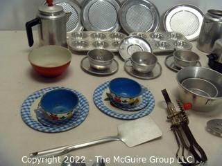 Collection of aluminum child's kitchen playware sets