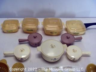 Collection of plastic child's kitchen playware sets - Corning Ware pattern