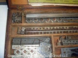 Early MECCANO metal construction set in wooden box w/ manual