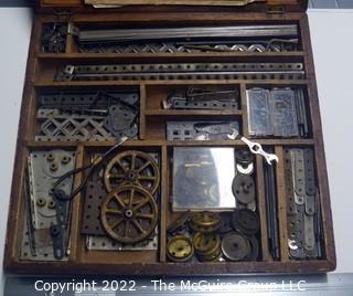 Early MECCANO metal construction set in wooden box w/ manual