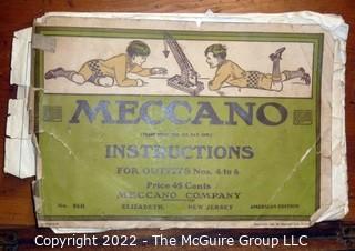 Early MECCANO metal construction set in wooden box w/ manual