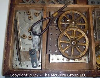 Early MECCANO metal construction set in wooden box w/ manual