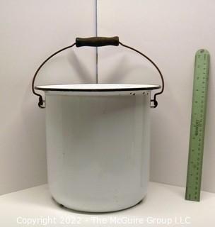 White Enamel Metal Pail With Handle - 2 Holes in Bottom. 