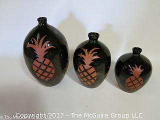 Set of 3 glazed pots with pineapple motifs 