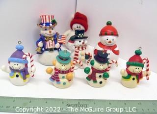 Collection of Eight (8) Snowman tree ornaments