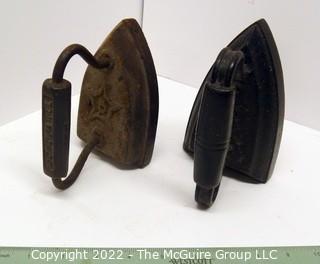 Two Cast Iron SAD Irons Marked #5 & Geneva IL