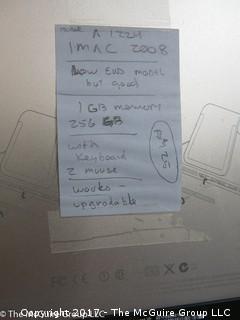 2008 MAC computer, keyboard, 2 mice in working condition; 1 GB memory; 256; upgradable