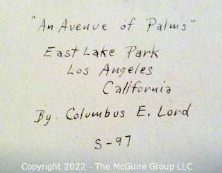 Vintage mounted photo by Columbus E. Lord titled "An Avenue of Palms, East lake Park, Los Angeles"