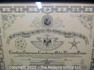 32nd Level Mason Certificate Of Warren Edwin Graves Mounted Under Glass (May 1944)