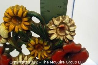 Vintage Cast Iron Door Stop "52-570" Flowers In Reed Basket Style Of John Wright