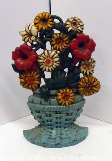 Vintage Cast Iron Door Stop "52-570" Flowers In Reed Basket Style Of John Wright