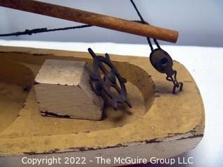 Two vintage wooden sail boats, unmarked, cloth sails and rigging deteriorating