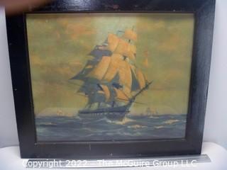 Framed print of USS Constitution by Gordon Grant 1927