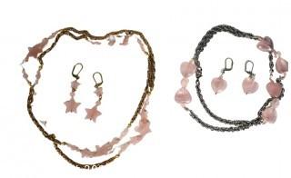 Two (2) Pink Quarts with Chain Necklaces and Matching Earrings.  