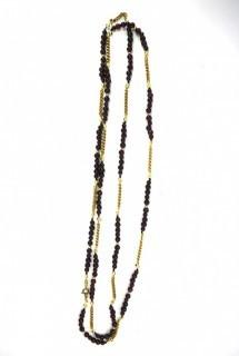 Garnet Bead with Gold Tone Chain Necklace.  57" Long