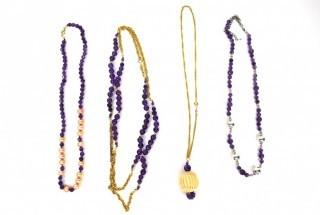 Four (4) Amethyst Bead Necklaces, Various Lengths.