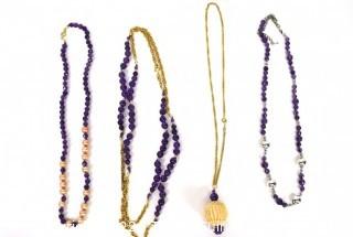 Four (4) Amethyst Bead Necklaces, Various Lengths.