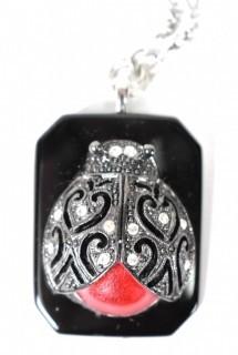 Black Lacquer with Marcasite Mounted Ladybug Pendant