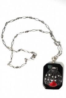 Black Lacquer with Marcasite Mounted Ladybug Pendant