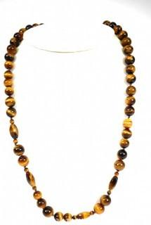 Tigers Eye Bead Necklace with Gold Tone Spacers. 21".