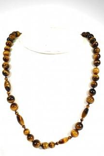 Tigers Eye Bead Necklace with Gold Tone Spacers. 21".