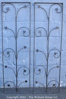 Two (2) Wrought Iron Decorative Garden Panels with Scroll Work.  15" x 50" each.