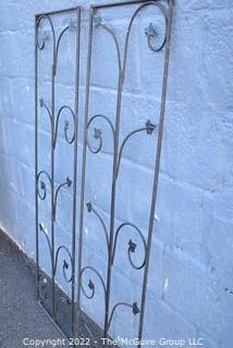 Two (2) Wrought Iron Decorative Garden Panels with Scroll Work.  15" x 50" each.