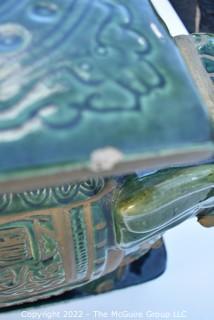 Vintage Green Glazed Ceramic Elephant Garden Stool or Table